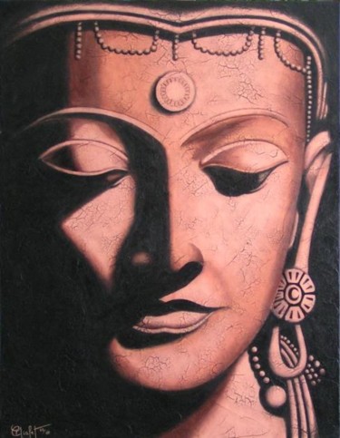 Peinture intitulée "Buddha aux perles" par Chrystel Mialet, Œuvre d'art originale