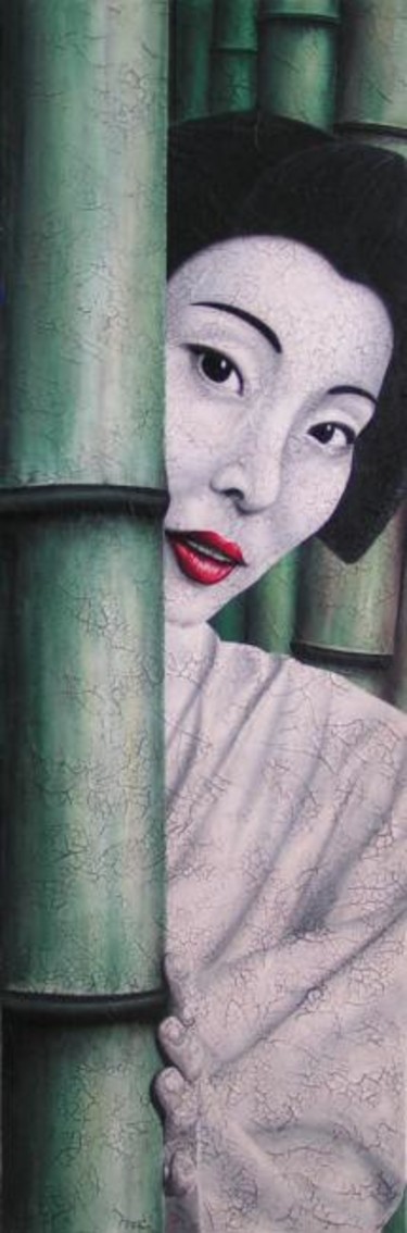 Peinture intitulée "Geisha dans la forê…" par Chrystel Mialet, Œuvre d'art originale
