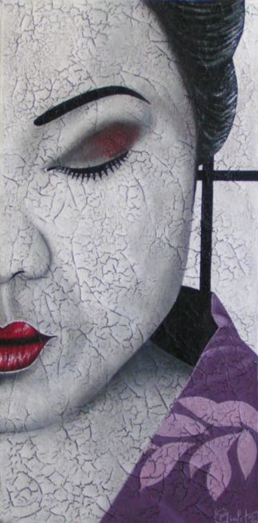 Peinture intitulée "geisha au kimono vi…" par Chrystel Mialet, Œuvre d'art originale