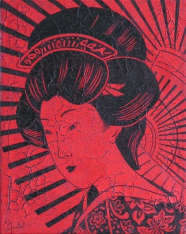 Peinture intitulée "geisha au parapluie" par Chrystel Mialet, Œuvre d'art originale