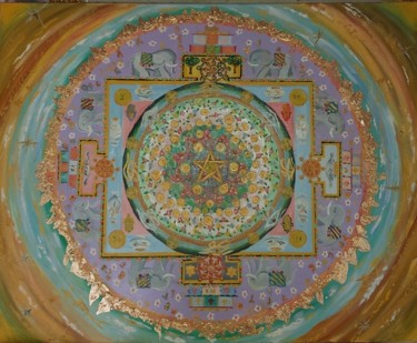 Malerei mit dem Titel "Mandala. Öl auf Lei…" von Tatiana Kouzminskaia, Original-Kunstwerk, Öl
