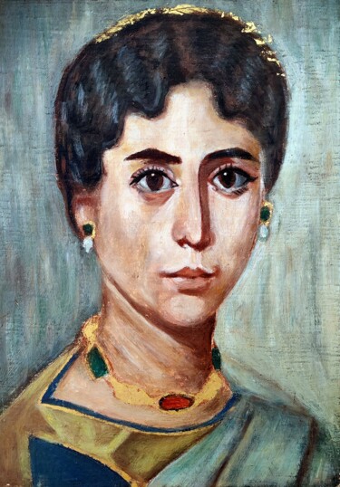 Painting titled "Portrait de femme F…" by Meryam Zaoui (MiaZa), Original Artwork, Encaustic Mounted on Wood Panel
