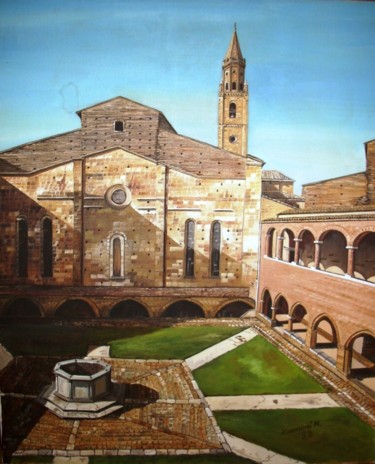 Pittura intitolato "Abbazia di Pomposa" da Micaela Zannoni, Opera d'arte originale, Olio