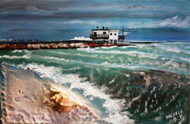 Painting titled "Il mare d'inverno" by Micaela Zannoni, Original Artwork, Oil