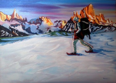 Painting titled "Dolomiti al tramonto" by Micaela Zannoni, Original Artwork, Oil