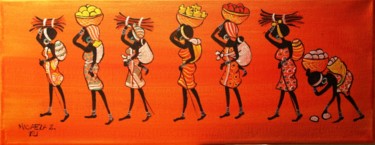 Pittura intitolato "Kenia piccole donne…" da Micaela Zannoni, Opera d'arte originale, Olio
