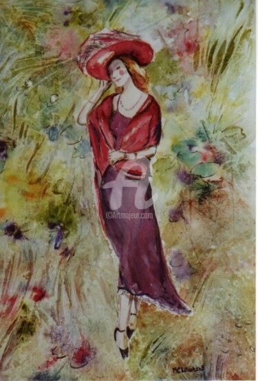 Malerei mit dem Titel "chapeau rouge" von Marie Claude Laurent, Original-Kunstwerk