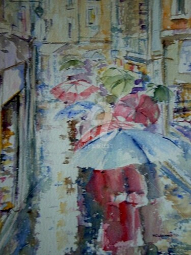 Peinture intitulée "les parapluies" par Marie Claude Laurent, Œuvre d'art originale