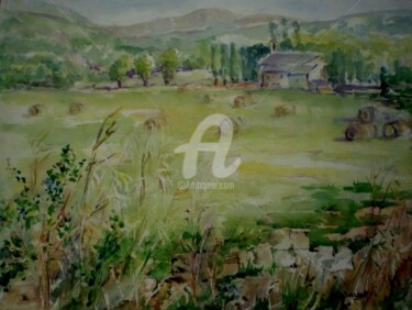 Painting titled "rouleaux de paille" by Marie Claude Laurent, Original Artwork
