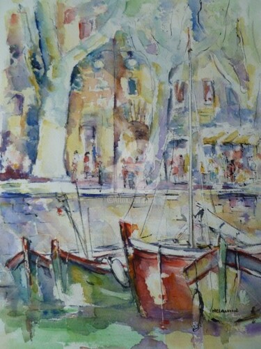 Peinture intitulée "Barques à Collioure" par Marie Claude Laurent, Œuvre d'art originale