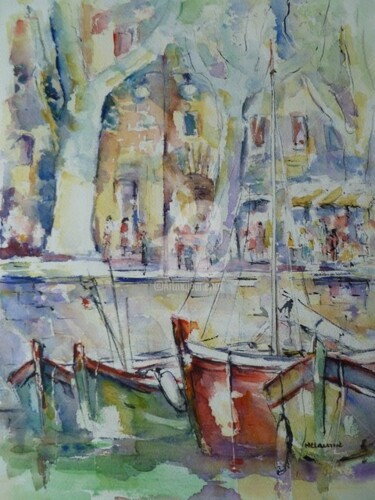 Painting titled "Barques à Collioure" by Marie Claude Laurent, Original Artwork