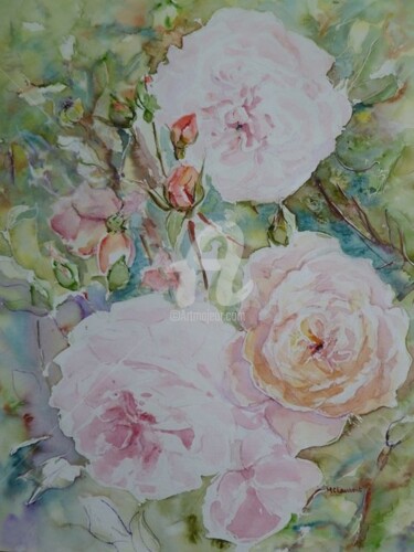Peinture intitulée "roses anciennes" par Marie Claude Laurent, Œuvre d'art originale
