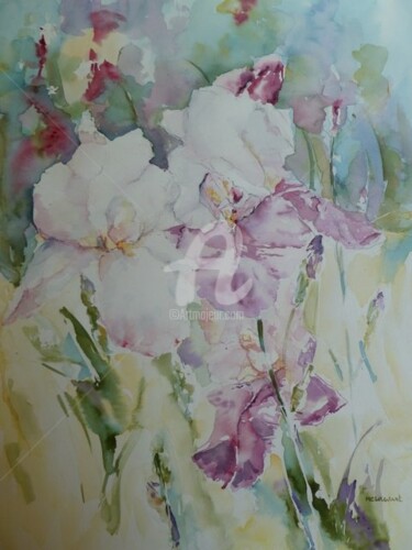 Painting titled "3 IRIS" by Marie Claude Laurent, Original Artwork