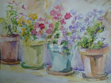 Painting titled "les pots de fleurs" by Marie Claude Laurent, Original Artwork