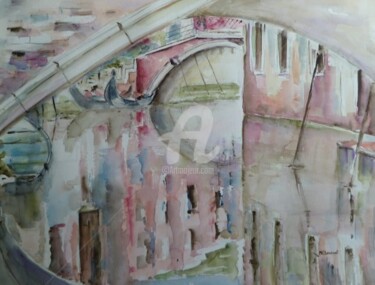 Peinture intitulée "pont et reflets à V…" par Marie Claude Laurent, Œuvre d'art originale