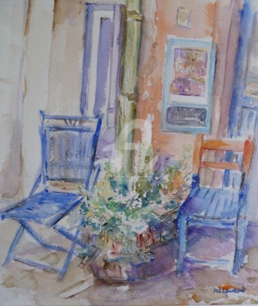 Peinture intitulée "Les deux chaises bl…" par Marie Claude Laurent, Œuvre d'art originale, Aquarelle