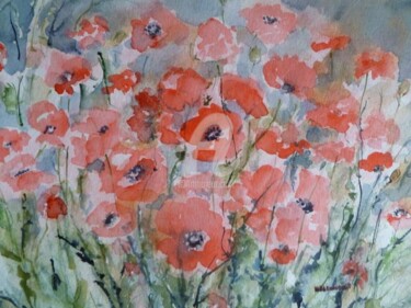 Painting titled "petits coquelicots" by Marie Claude Laurent, Original Artwork