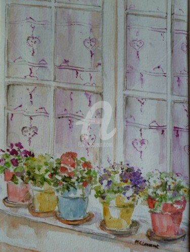 Peinture intitulée "fenêtre aux rideaux…" par Marie Claude Laurent, Œuvre d'art originale