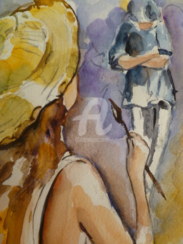 Peinture intitulée "l'artiste et son mo…" par Marie Claude Laurent, Œuvre d'art originale, Aquarelle