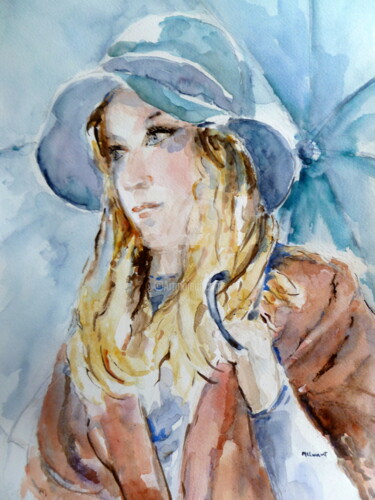 Peinture intitulée "jeune fille à l'omb…" par Marie Claude Laurent, Œuvre d'art originale, Aquarelle