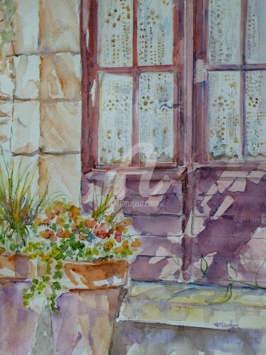 Painting titled "lumière sur la fenê…" by Marie Claude Laurent, Original Artwork, Watercolor