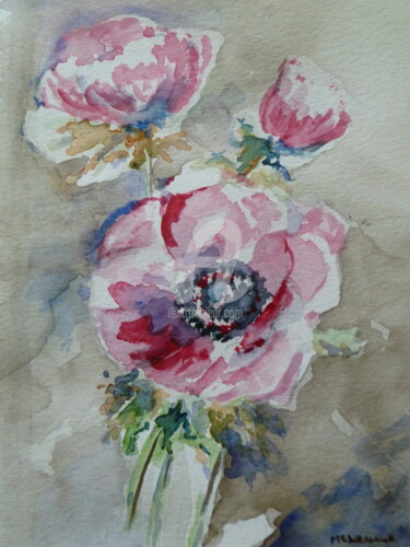 Painting titled "anémones" by Marie Claude Laurent, Original Artwork, Watercolor