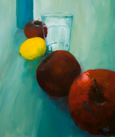 Peinture intitulée "Pommes et citron" par Mich, Œuvre d'art originale, Huile
