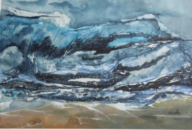 Painting titled "vague bleue #artist…" by Dominique Kuehn, Original Artwork, Watercolor