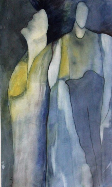 Peinture intitulée "homme/femme bleus #…" par Dominique Kuehn, Œuvre d'art originale, Aquarelle