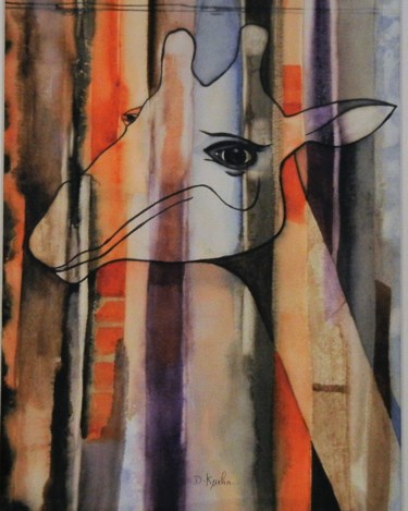 Malerei mit dem Titel "Girafe graf" von Dominique Kuehn, Original-Kunstwerk, Aquarell