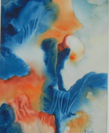 Peinture intitulée "volutes oranges et…" par Dominique Kuehn, Œuvre d'art originale, Aquarelle