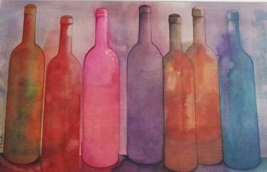 Peinture intitulée "7 bouteilles #artis…" par Dominique Kuehn, Œuvre d'art originale, Aquarelle