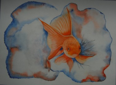 Painting titled "poisson orange #art…" by Dominique Kuehn, Original Artwork, Watercolor