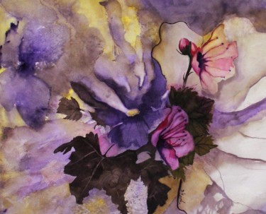 Painting titled "5 fleurs en une #ar…" by Dominique Kuehn, Original Artwork, Watercolor