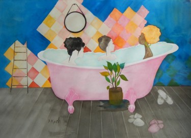 Peinture intitulée "l'heure du bain #ar…" par Dominique Kuehn, Œuvre d'art originale, Aquarelle