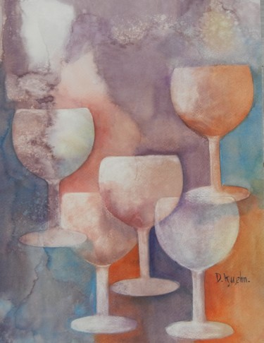 Peinture intitulée "5 verres#artistsupp…" par Dominique Kuehn, Œuvre d'art originale, Aquarelle