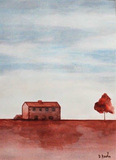 Pintura intitulada "la maison et son ar…" por Dominique Kuehn, Obras de arte originais, Aquarela