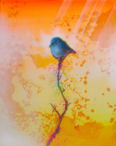 「Untitled (Cute Blue…」というタイトルの絵画 Michael Andrew Lawによって, オリジナルのアートワーク, アクリル ウッドパネルにマウント
