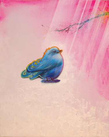 Schilderij getiteld "Untitled (Cute Blue…" door Michael Andrew Law, Origineel Kunstwerk, Acryl Gemonteerd op Houten paneel