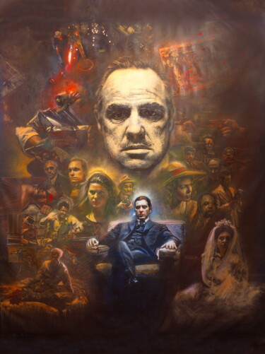 Schilderij getiteld "The Godfather 50th…" door Michael Andrew Law, Origineel Kunstwerk, Olie