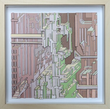 Collagen mit dem Titel "City Expansion Voxe…" von Michaël Aubanel, Original-Kunstwerk, Collagen Auf Andere starre Platte mon…