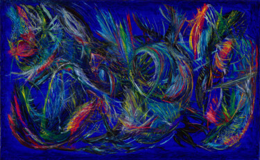 Painting titled "Blue Voodoo" by Michael Bell, Original Artwork, Oil Mounted on Wood Stretcher frame