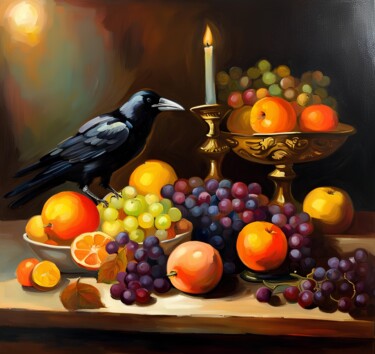 Цифровое искусство под названием "Crow on table" - Michael C Bertsch, Подлинное произведение искусства, 2D Цифровая Работа