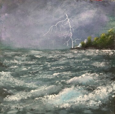 Peinture intitulée "Orage sur la côte b…" par Michael Calon, Œuvre d'art originale, Acrylique