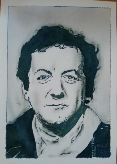 Painting titled "Coluche 2" by Michael Calon, Original Artwork, Ink