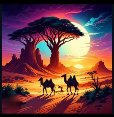 Arts numériques intitulée "Afrique aventure 1" par Michael Calon, Œuvre d'art originale, Image générée par l'IA