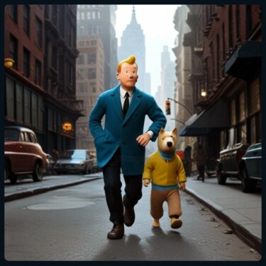 Digitale Kunst mit dem Titel "Tintin New York" von Michael Calon, Original-Kunstwerk, KI-generiertes Bild