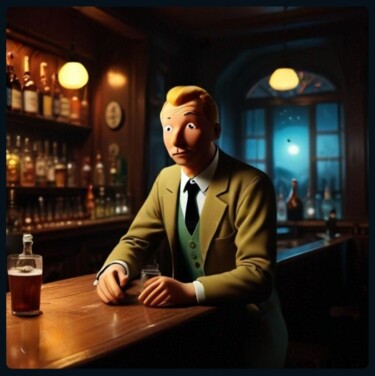 Цифровое искусство под названием "Tintin au bar 1" - Michael Calon, Подлинное произведение искусства, Изображение, сгенериро…