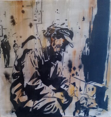 Painting titled "Le soldat" by Michael Calon, Original Artwork, Ink Mounted on Wood Stretcher frame