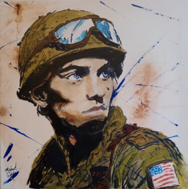 Painting titled "Soldat américain" by Michael Calon, Original Artwork, Acrylic Mounted on Wood Stretcher frame